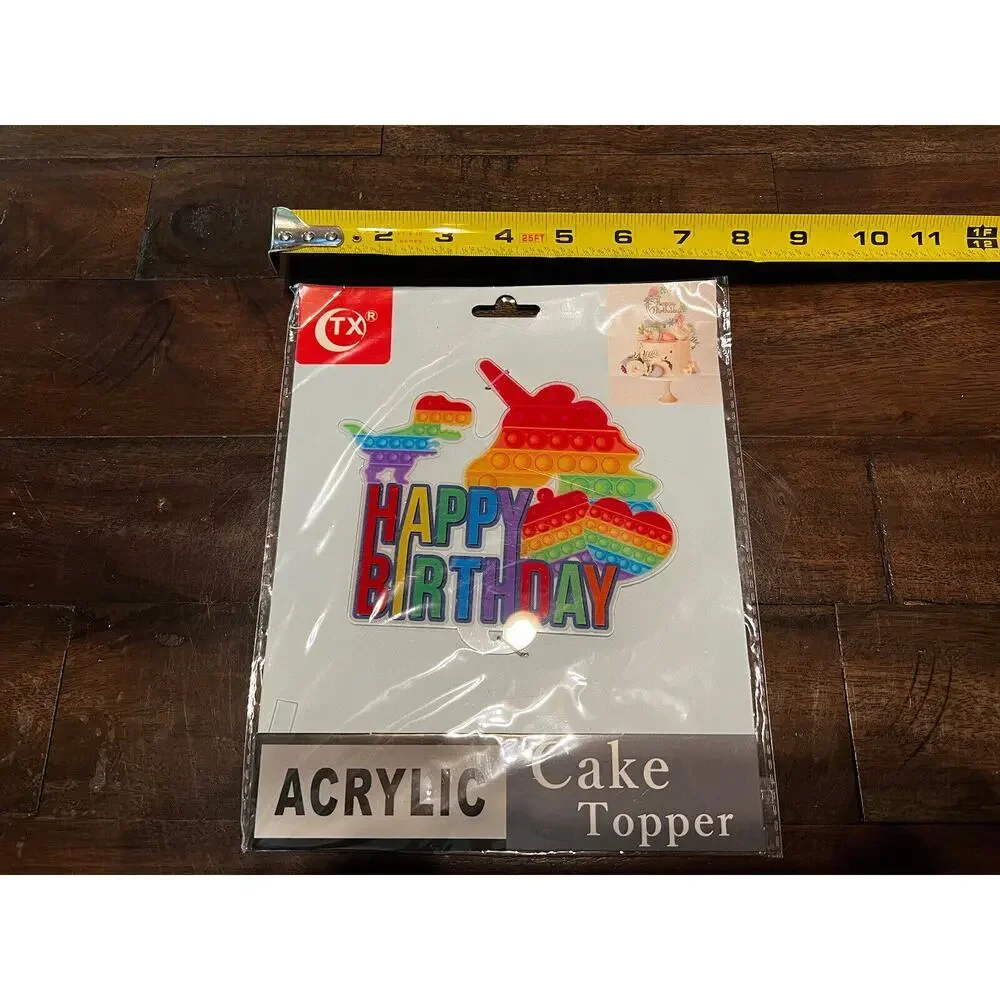 Acrylic Birthday Cake Topper Fidget Popper Rainbow Unicorn Dinosaur NEW NIP